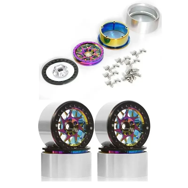 Rc Crawler Beadlock Wheels 1.9 2.2 - 4個入り、レインボーカラーの1.9/2.2インチビードロックホイールリム。1/10スケールのRCクローラー（SCX10、TRX4、TRX6、Gen8）用、カラフルなアルミニウムホイール。