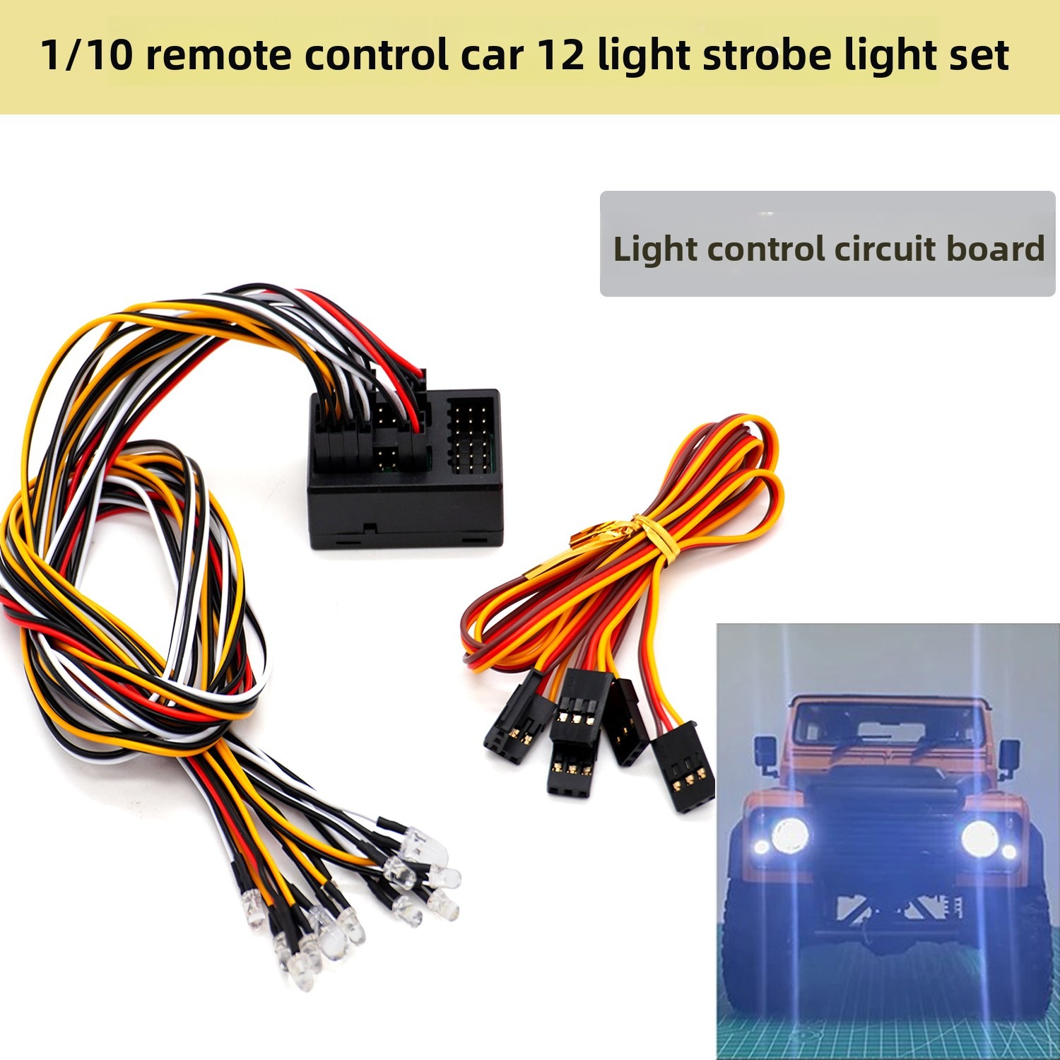 Rc Crawler Led Light Kit Controller - 1/10スケールのRCクローラー用、12個のLEDフラッシュライトキット。D90、D110、D130、ディフェンダー、ハードボディシェルに対応。RCカー用パーツ、RCライト。