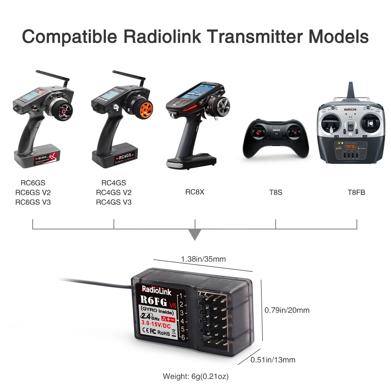 Rc Car Transmitter Receiver 6 Channel - RadioLink R6FG V5 6チャンネルジャイロレシーバー RCリモートコントローラー 車/ボート対応