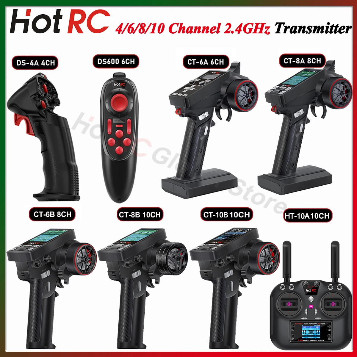 Rc Car Transmitter Receiver 6 Channel - HOTRC-RCカー,ボート,タンク用の送信機と受信機,リモコン,DS600, CT-6A, CT-8B, CT-10B, HT-10A,4,6,8,10チャンネル