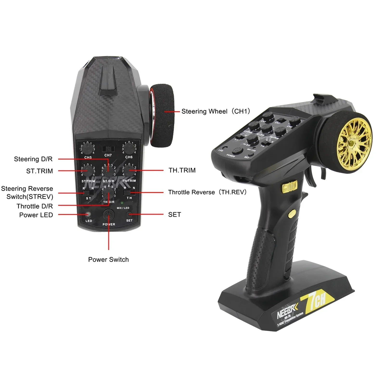 NEEBRC 7CH 2.4Ghz無線システム送信機 6ピン - Rc Car Transmitter Receiver 6 Channel のレビューと価格